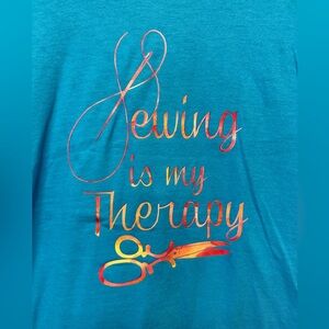 “Sewing is my therapy” blue long sleeve shirt